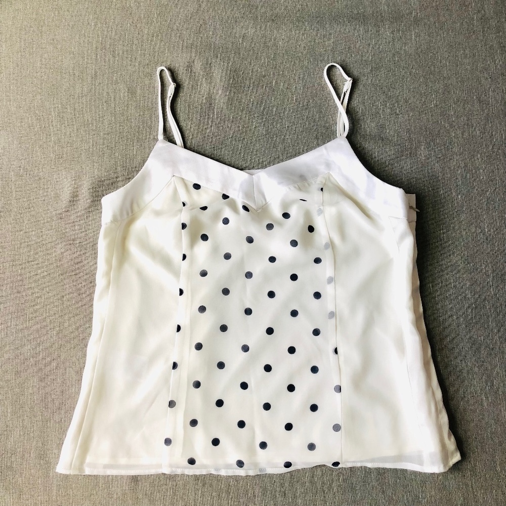 Banana Republic Ivory Polka Dot Spaghetti Strap Chiffon Cami Camisole Tank Top 4